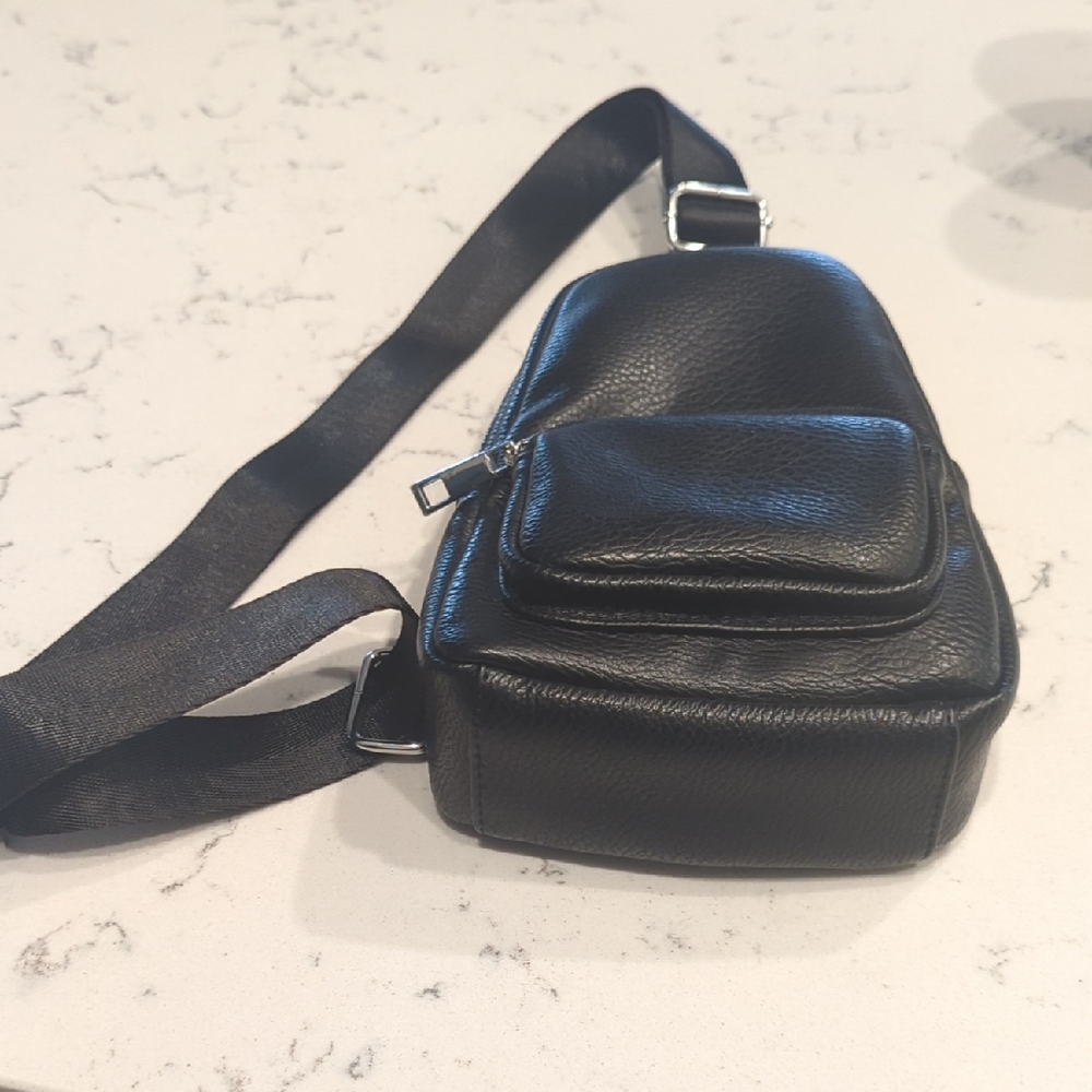 Classic Black Leather Sling crossbody bag